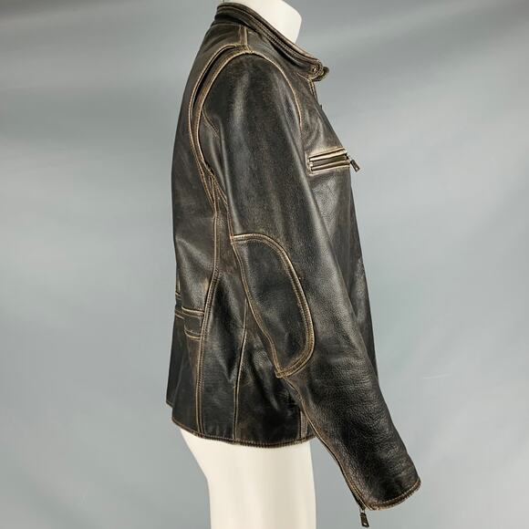 ANDREW MARC Size M Brown Distressed Leather Zip Up Jacket - Picture 2 of 7